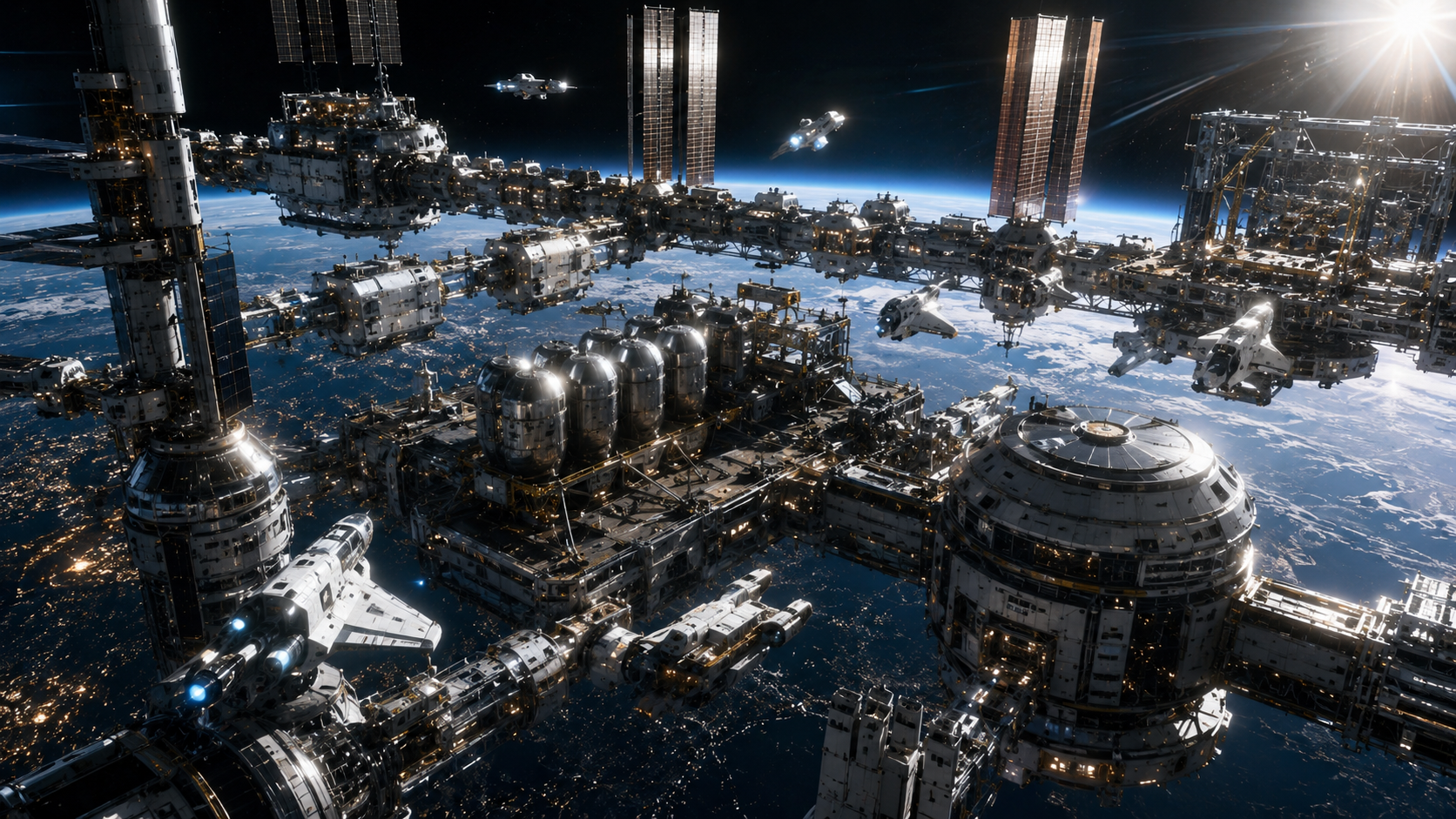 Orbital industrial infrastructure and space manufacturing platforms